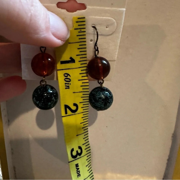 Brown and Teal Marbled Ball Dangle Earrings NWT - Picture 5 of 5